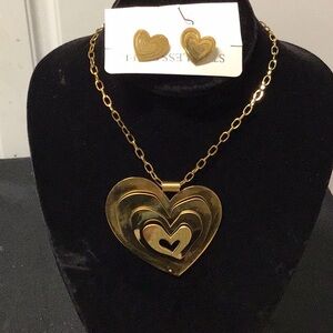 Large gold stainless steel heart & earrings set. Happy heart day.